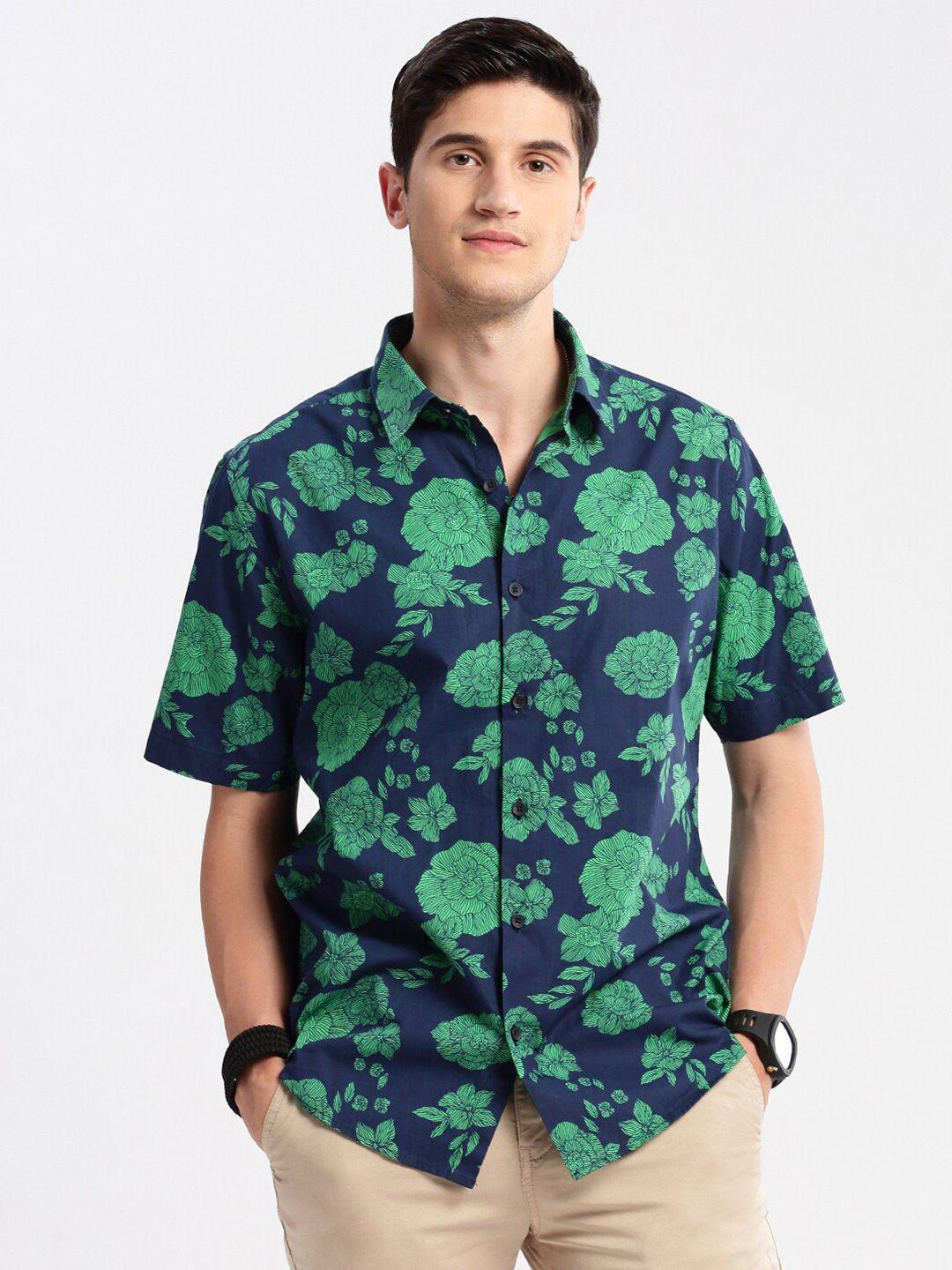 showoff standard slim fit floral printed cotton casual shirt