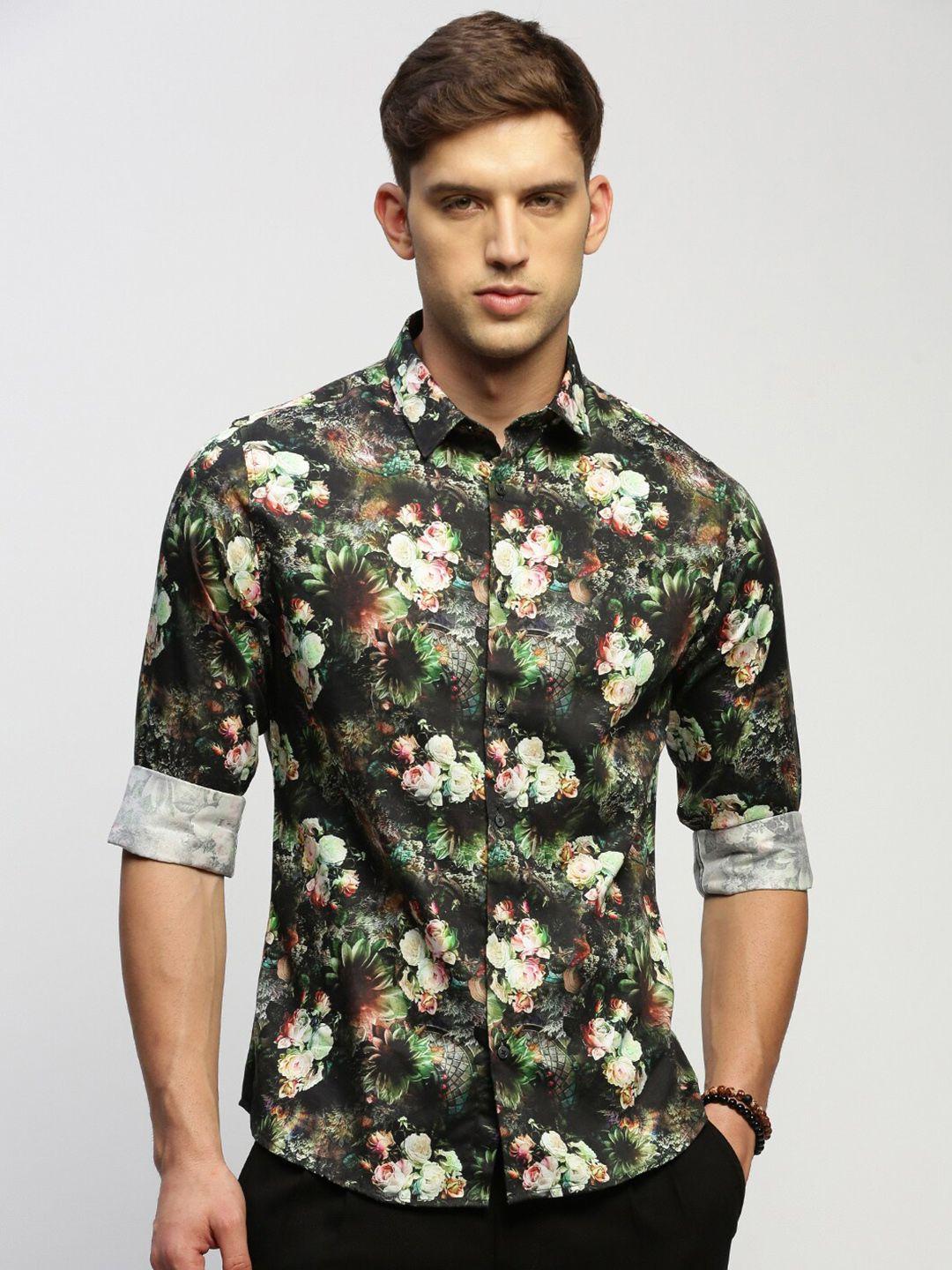 showoff standard slim fit floral printed twill weave cotton casual shirt