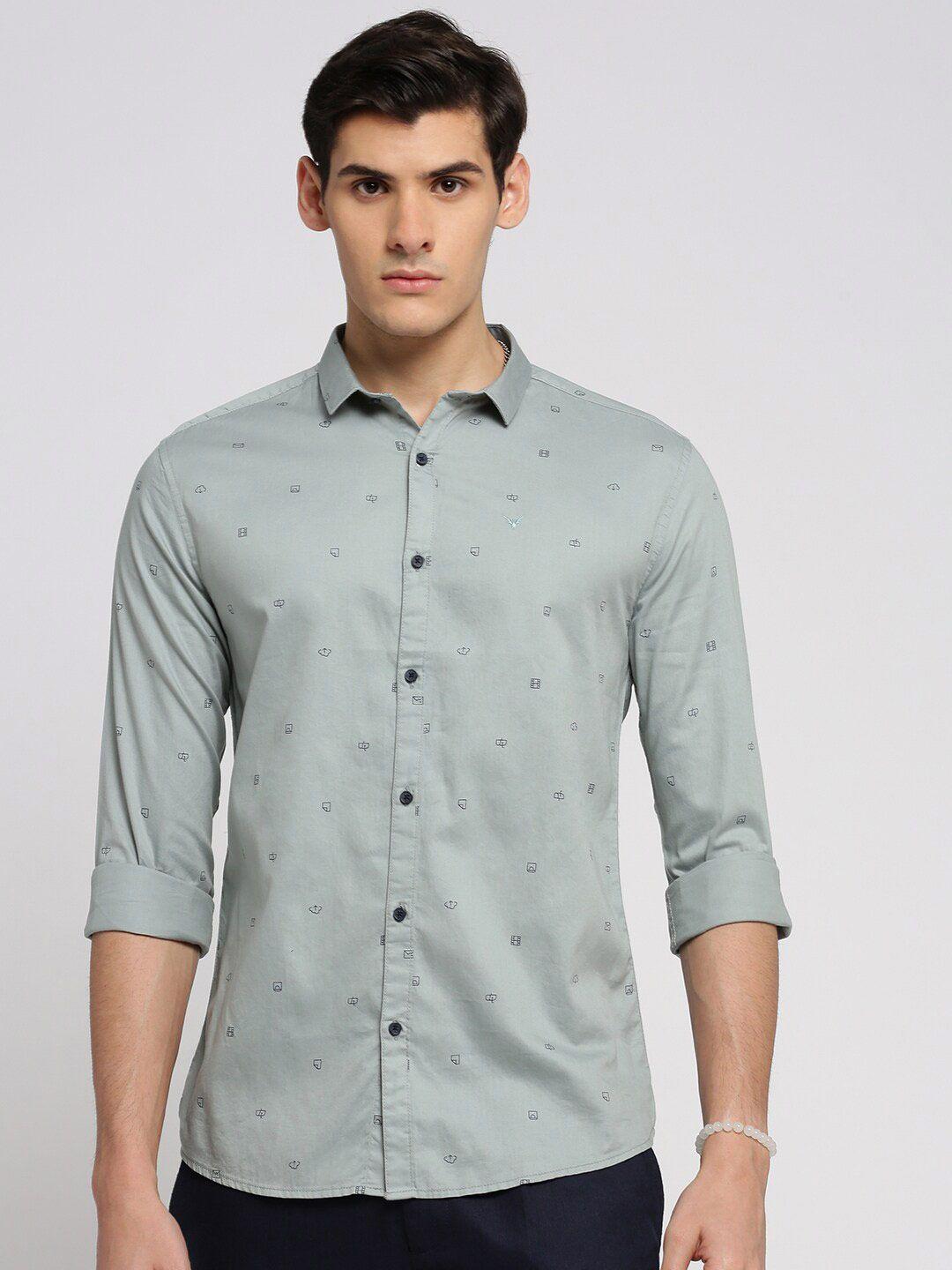 showoff standard slim fit geometric printed cotton casual shirt