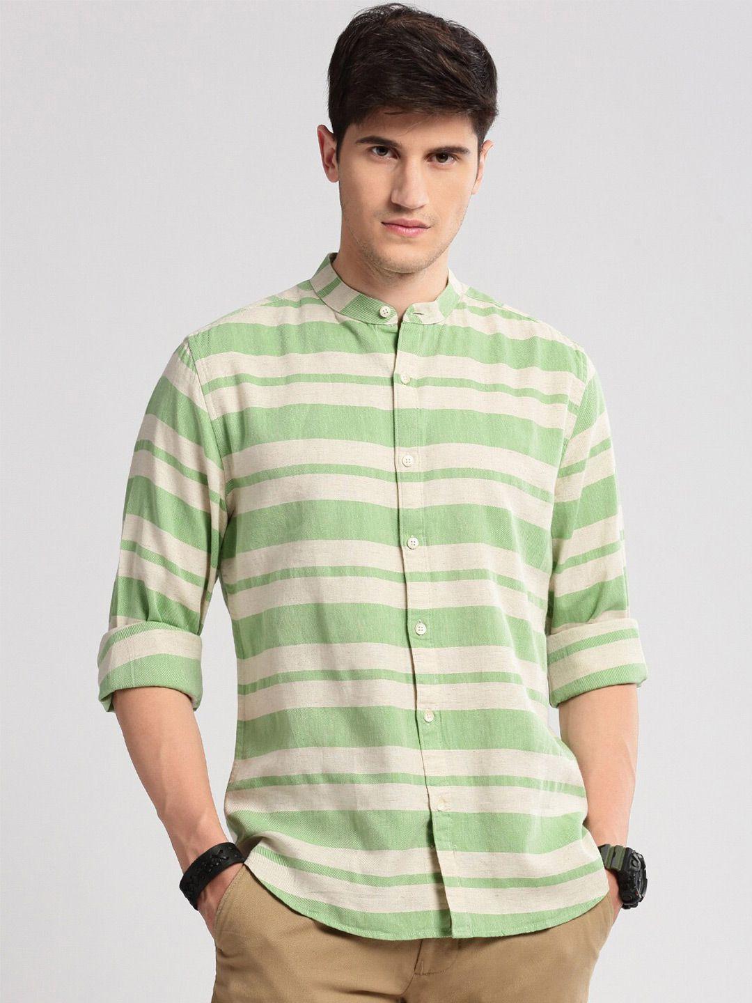 showoff standard slim fit horizontal striped cotton shirt