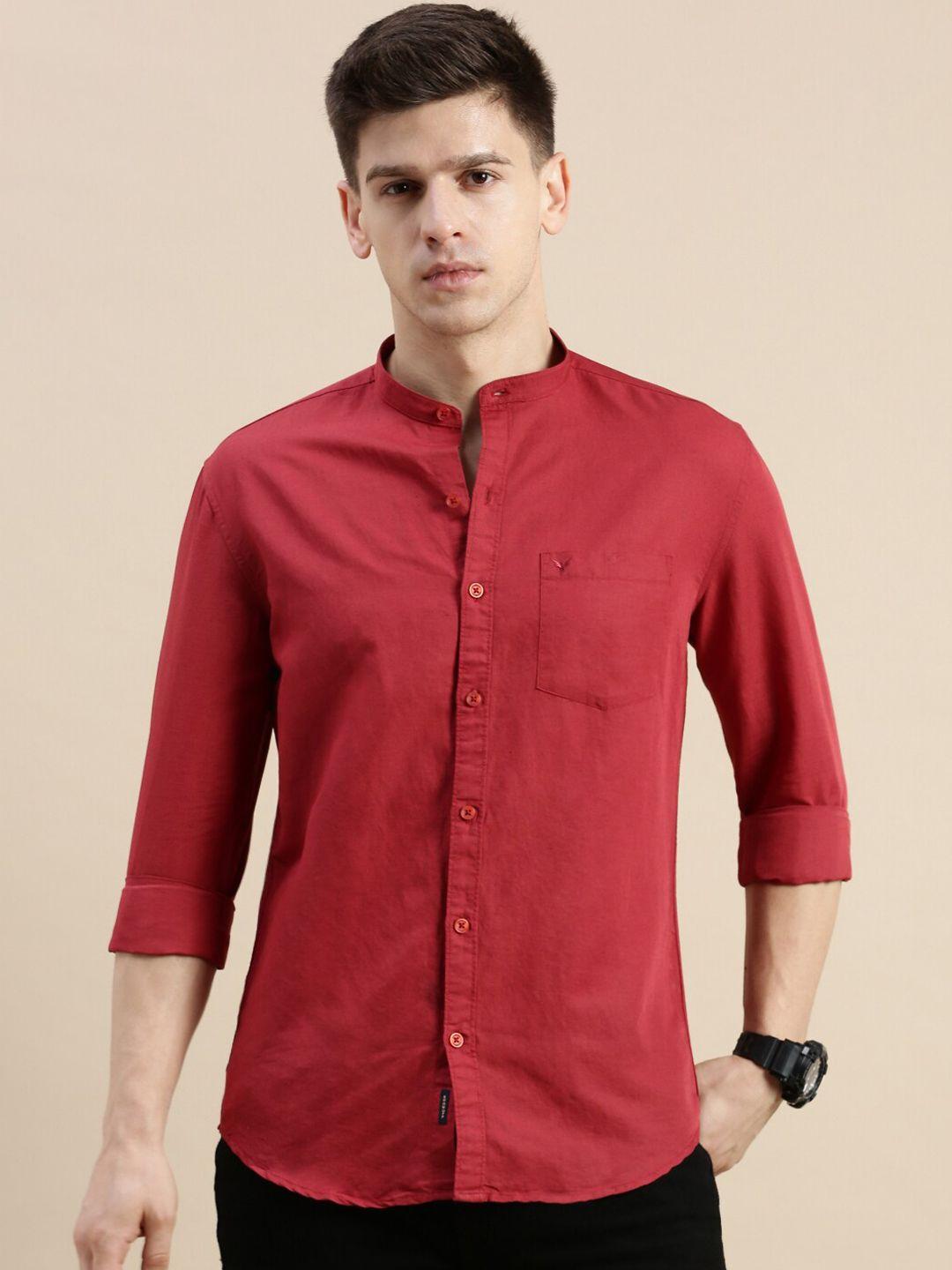 showoff standard slim fit mandarin collar long sleeves casual shirt