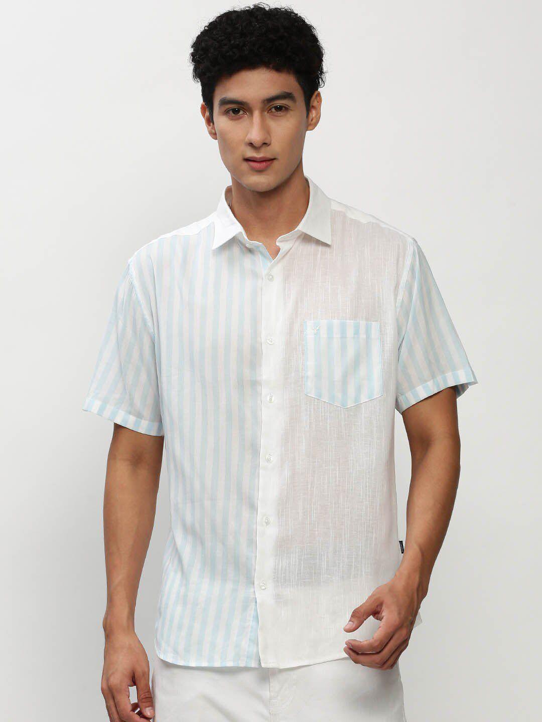 showoff standard slim fit striped cotton casual shirt