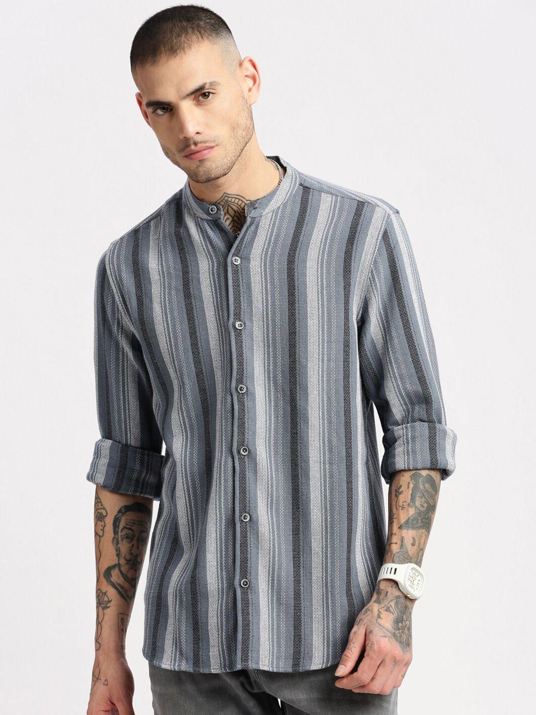 showoff standard slim fit vertical striped cotton casual shirt