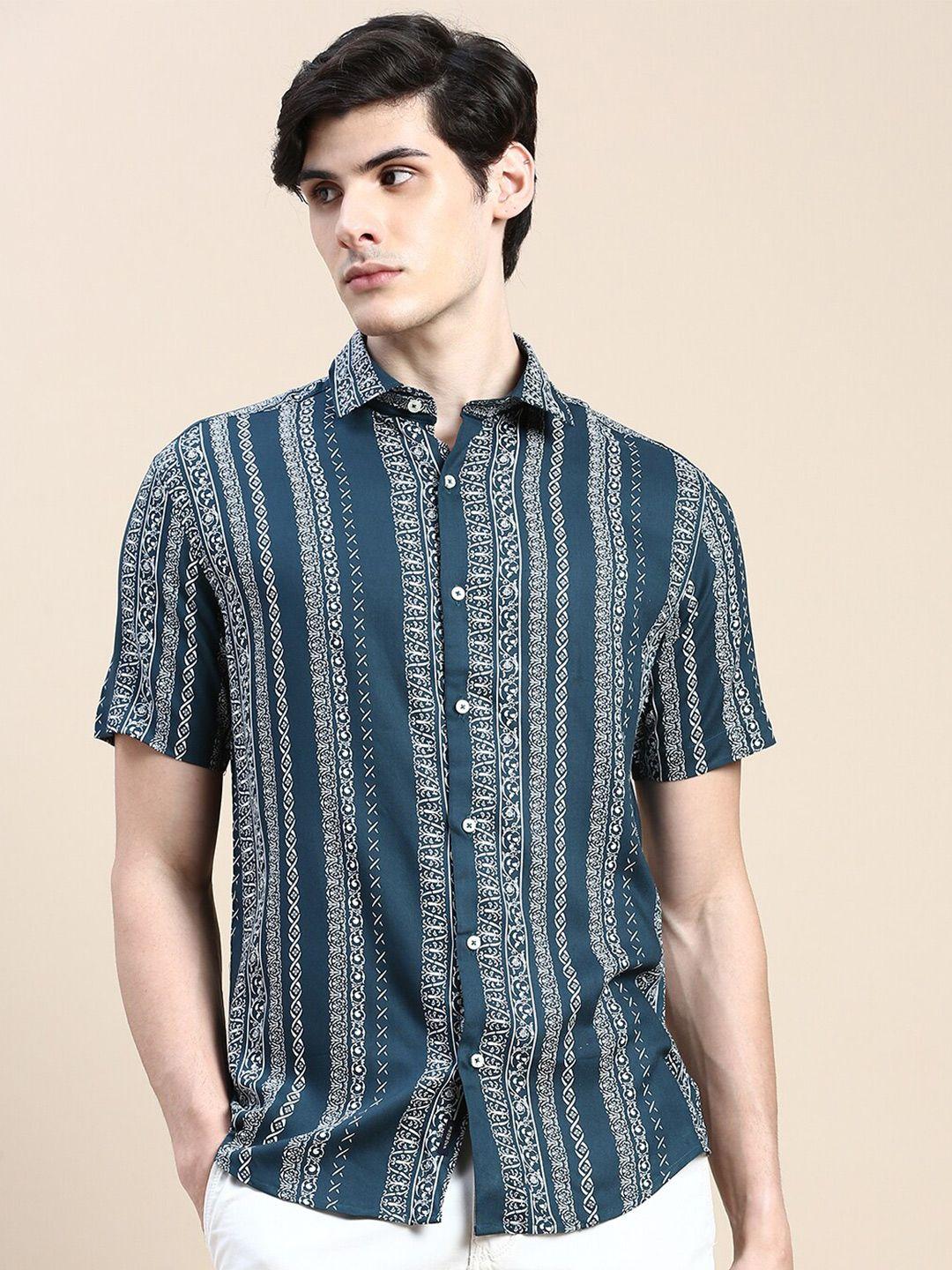 showoff standard tribal printed slim fit opaque cotton casual shirt