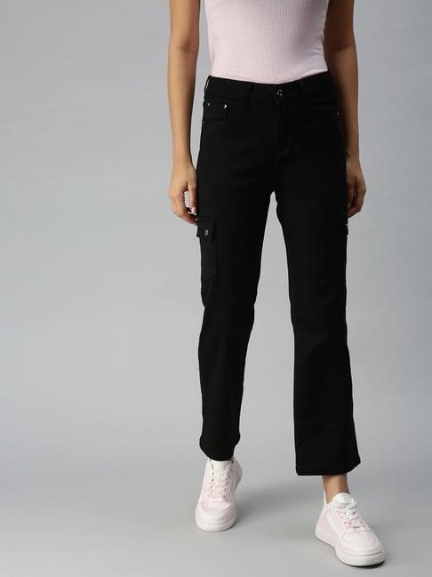 showoff straight fit high-rise black clean look jeans