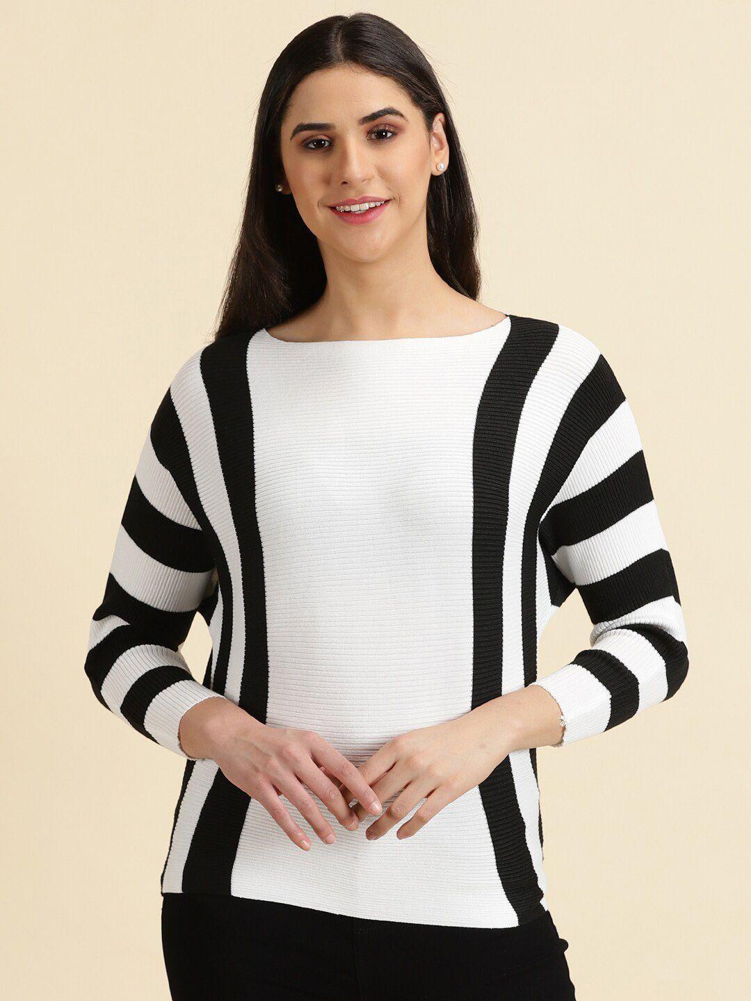 showoff striped acrylic boat neck regular top