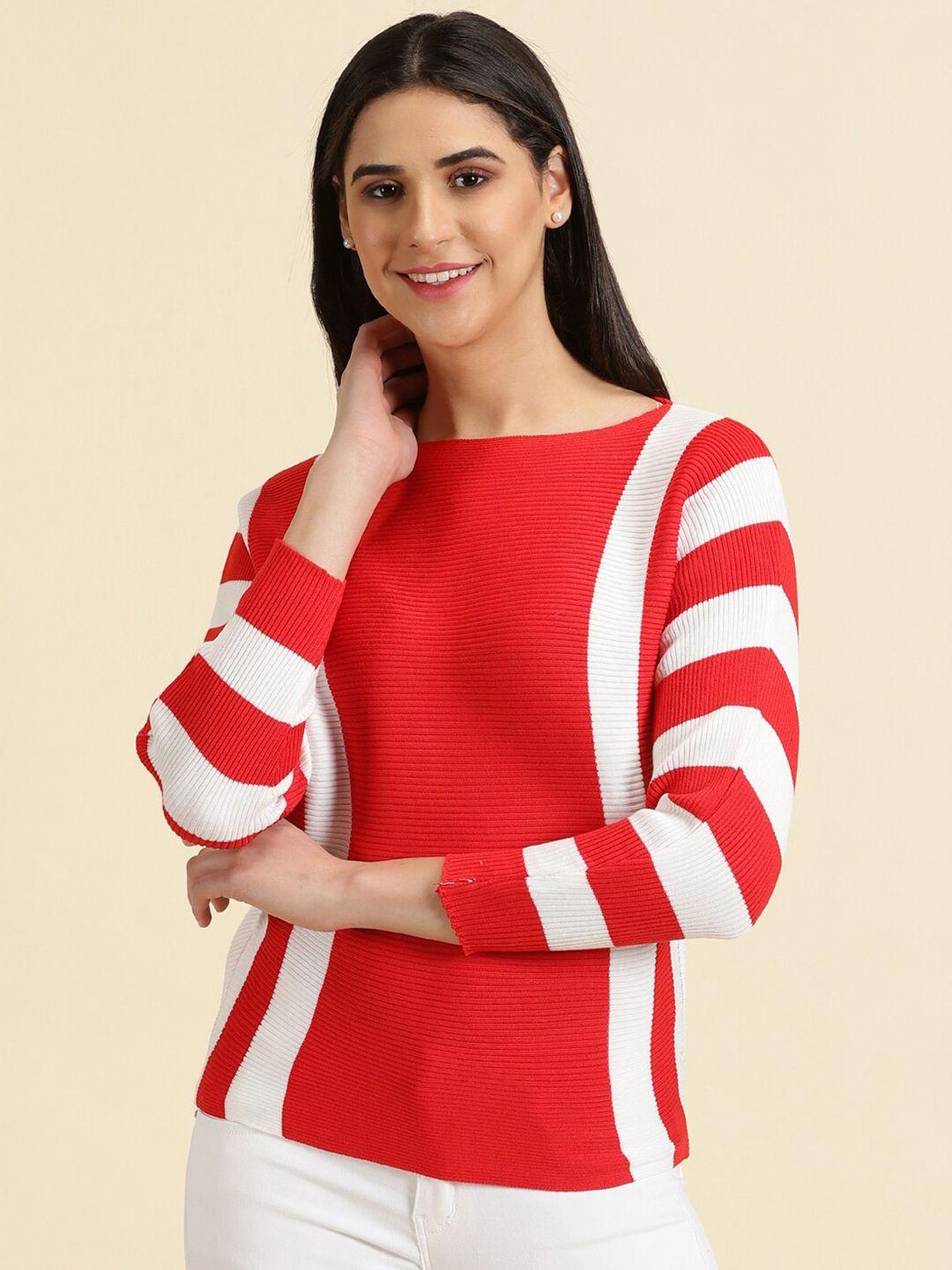 showoff striped acrylic boat neck regular top