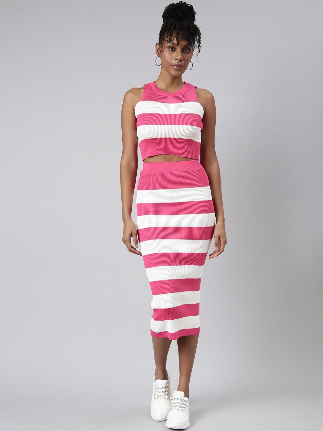 showoff striped acrylic crop top with skirt co-ords