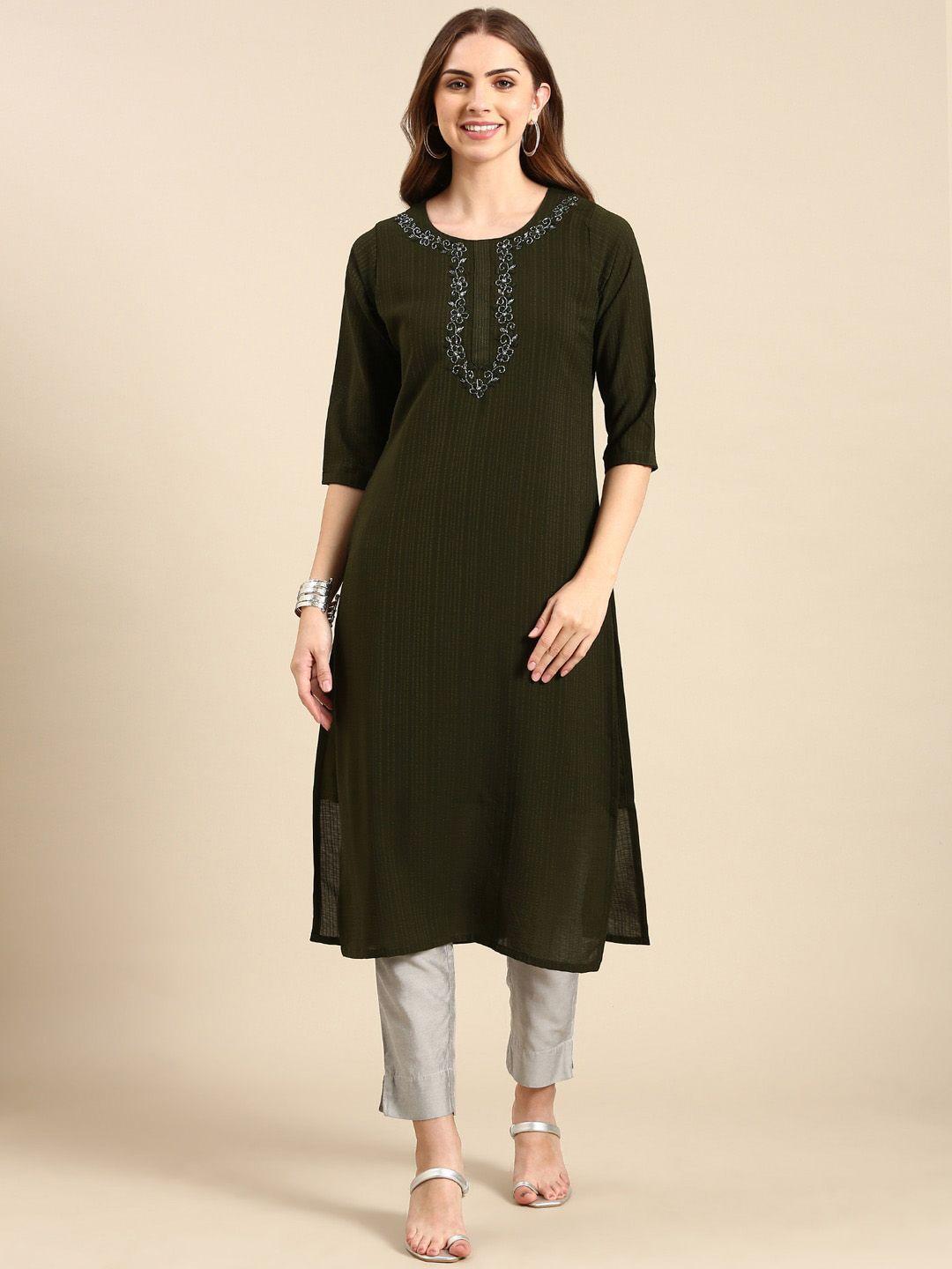 showoff striped beads detail crepe kurta