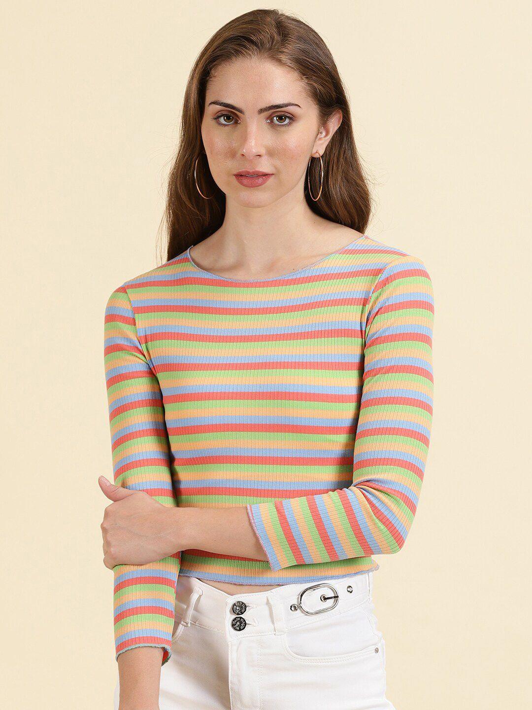 showoff striped boat neck cotton t-shirt