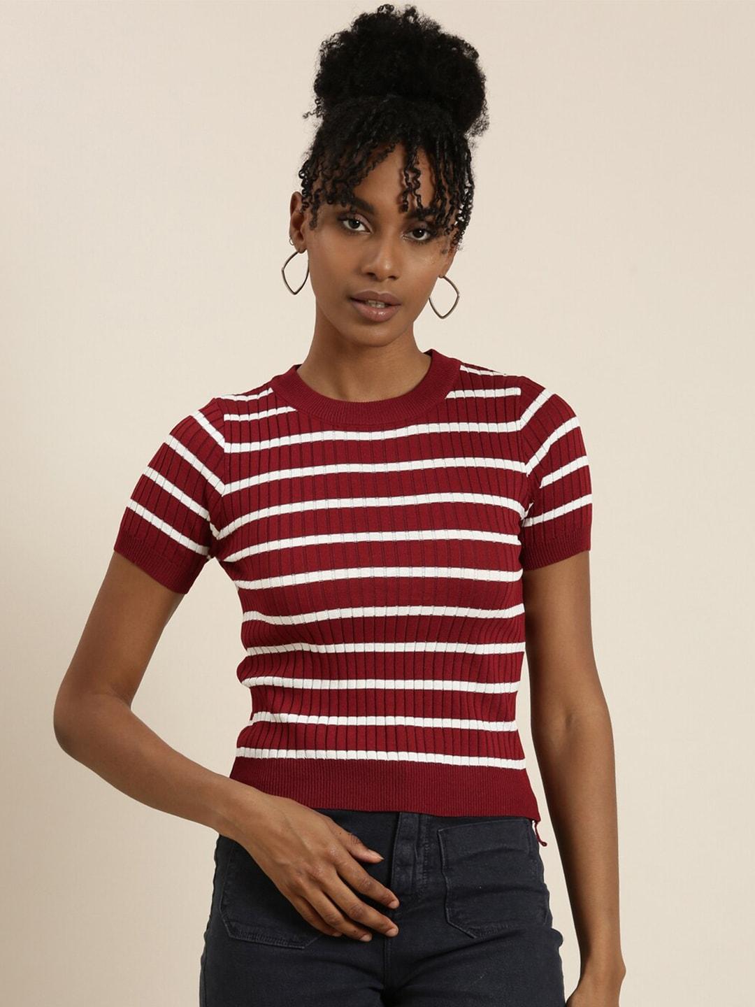 showoff striped cotton fitted crop top