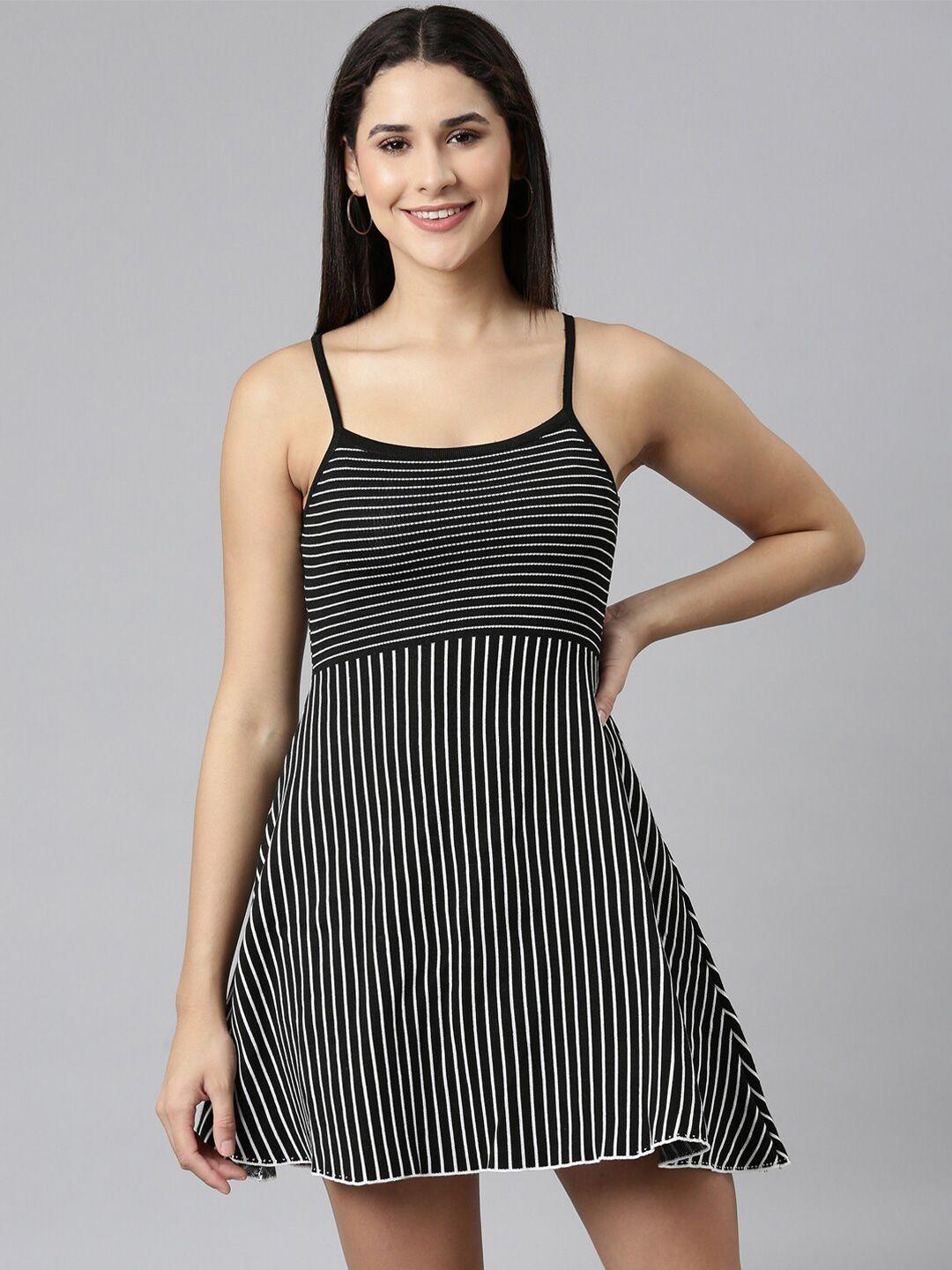 showoff striped fit & flare midi dress