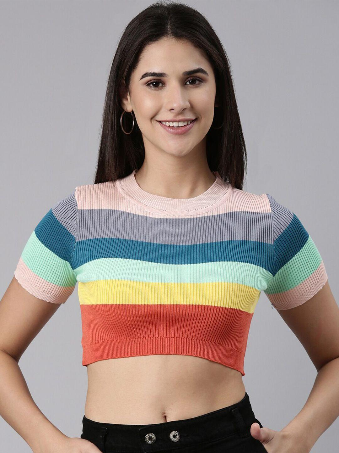 showoff striped fitted acrylic crop top