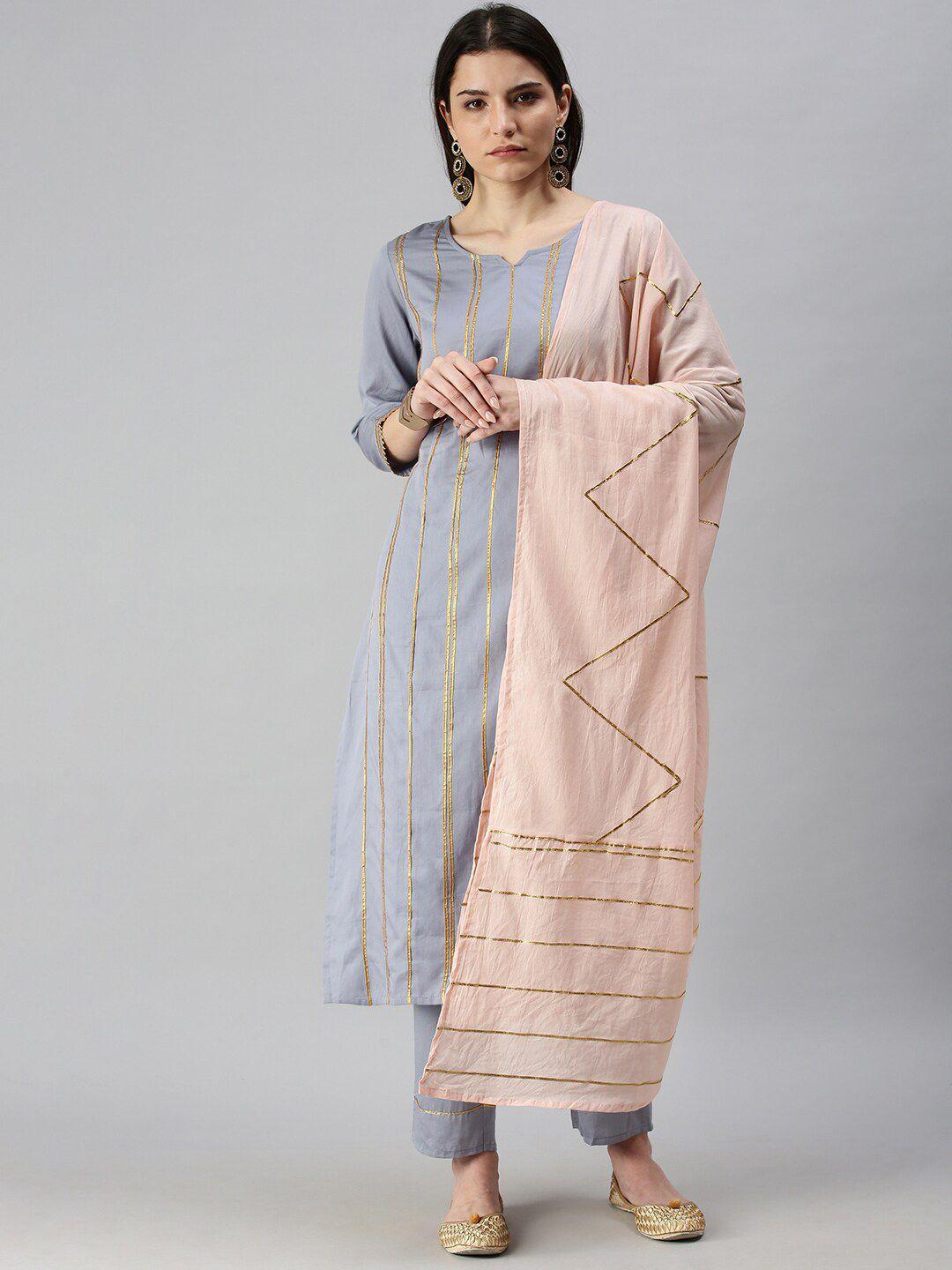 showoff striped gotta patti kurta with trousers & dupatta