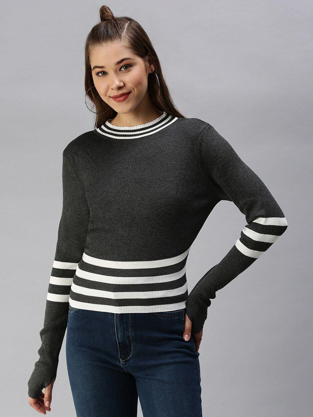 showoff striped high neck cotton top