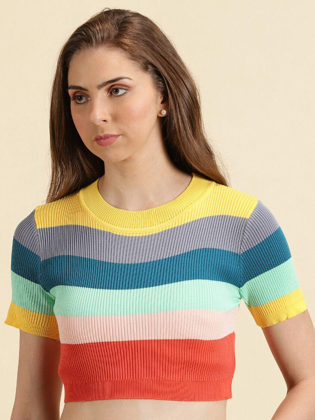 showoff striped knitted acrylic crop fitted top