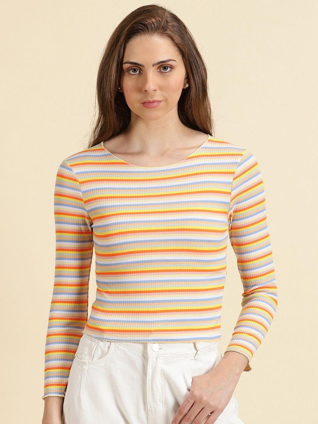 showoff striped knitted acrylic fitted top