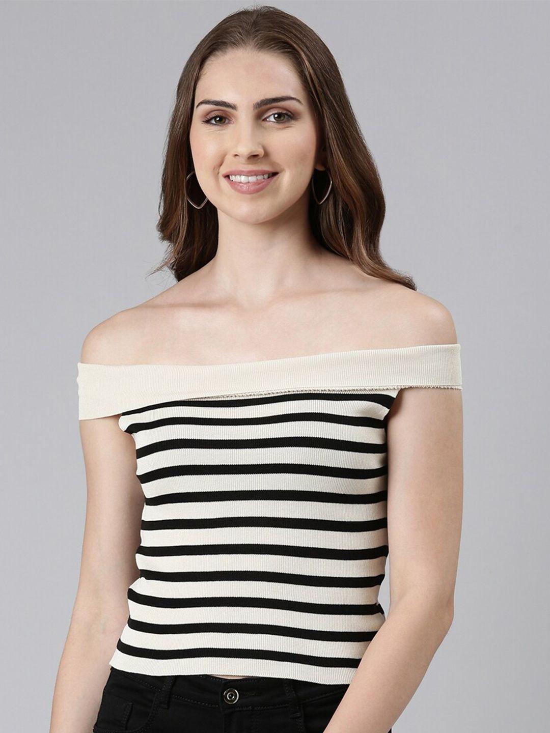 showoff striped off-shoulder bardot top