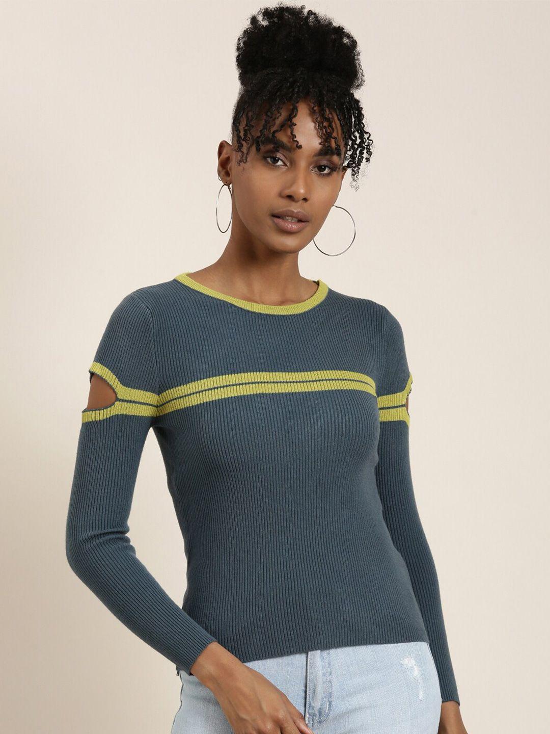 showoff striped ribbed fitted top