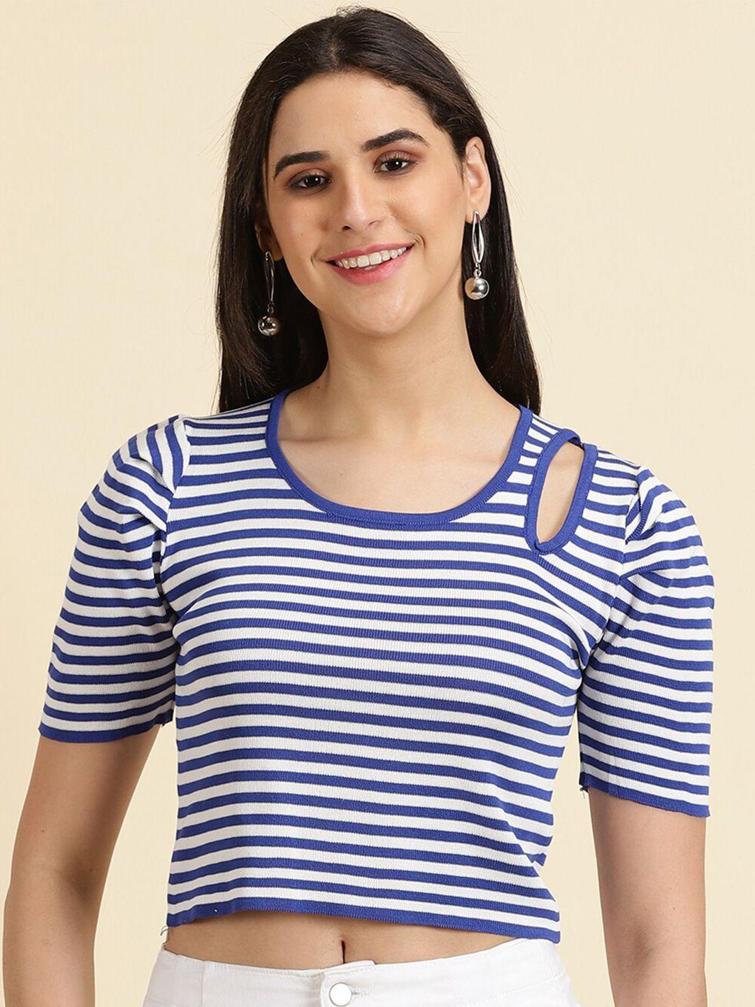 showoff striped scoop neck fitted acrylic crop top