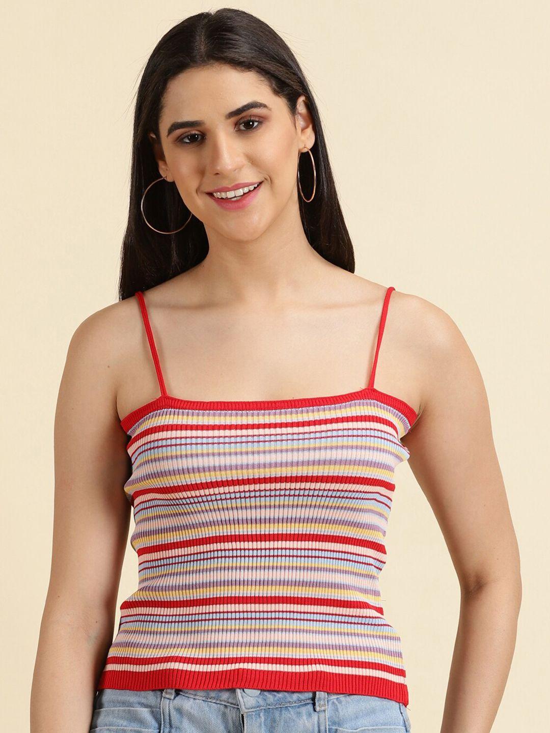 showoff striped shoulder straps knitted fitted cotton top