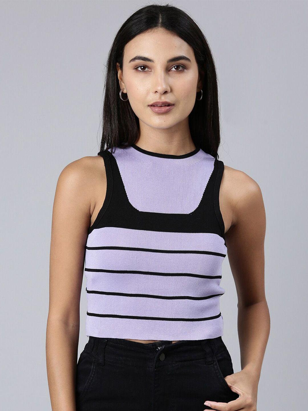 showoff striped sleeveless crop top