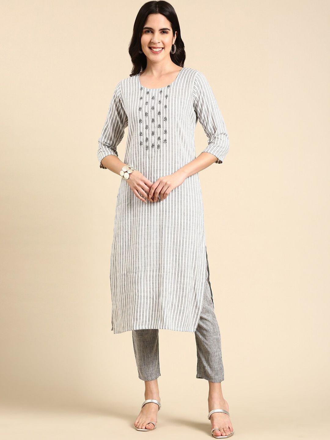 showoff striped thread work kurta with trousers