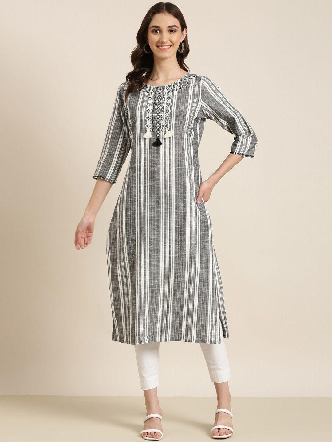 showoff striped thread work straight kurta