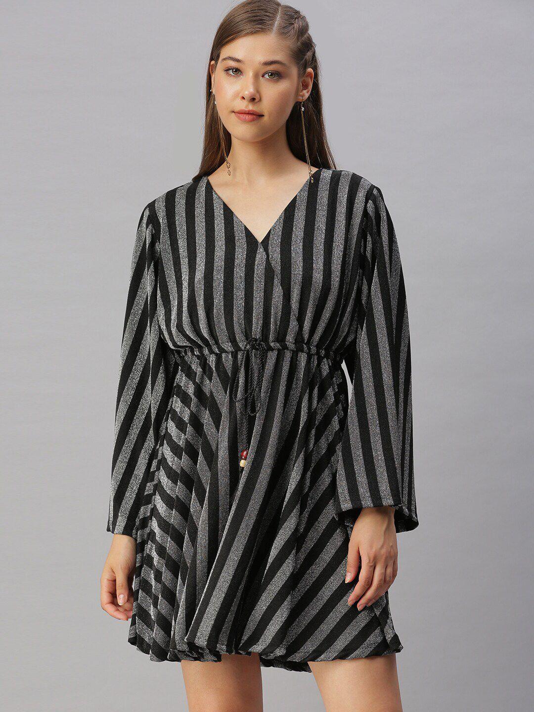 showoff striped v-neck fit & flare mini dress