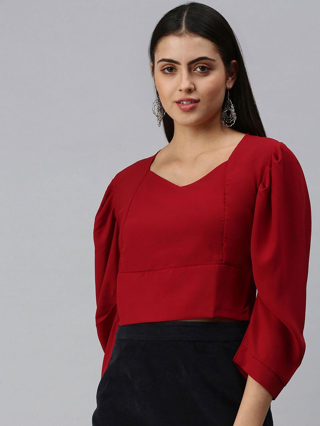 showoff sweetheart puff sleeve crepe crop top