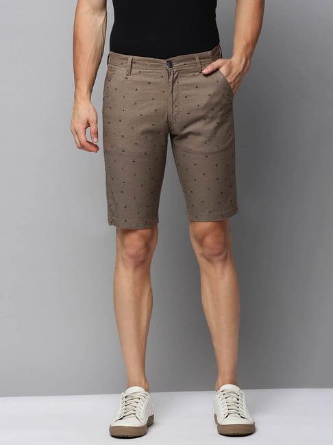 showoff taupe regular fit printed shorts