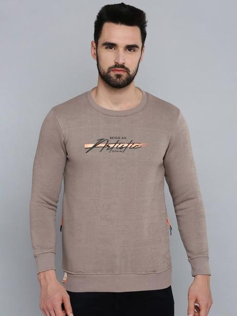 showoff taupe regular fit printed sweatshirt