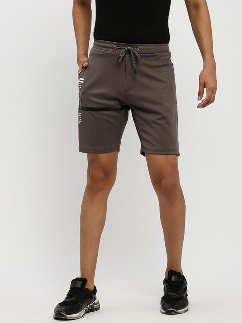 showoff taupe slim fit printed shorts