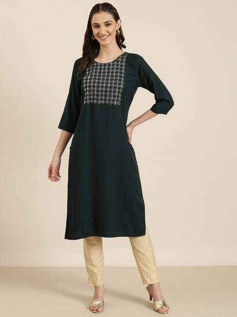 showoff teal cotton regular fit kurta