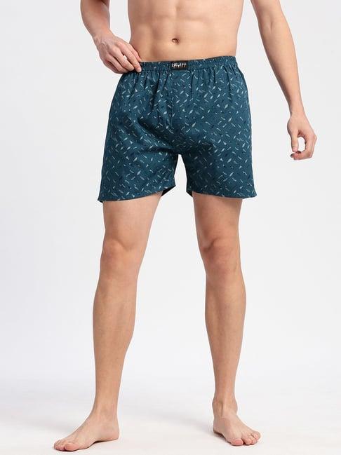 showoff teal cotton slim fit printed boxers