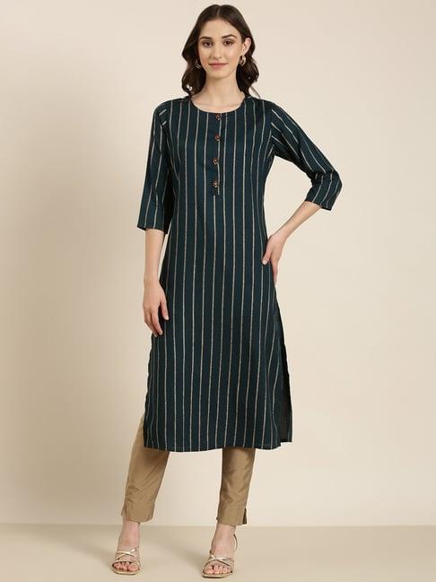 showoff teal cotton striped kurta