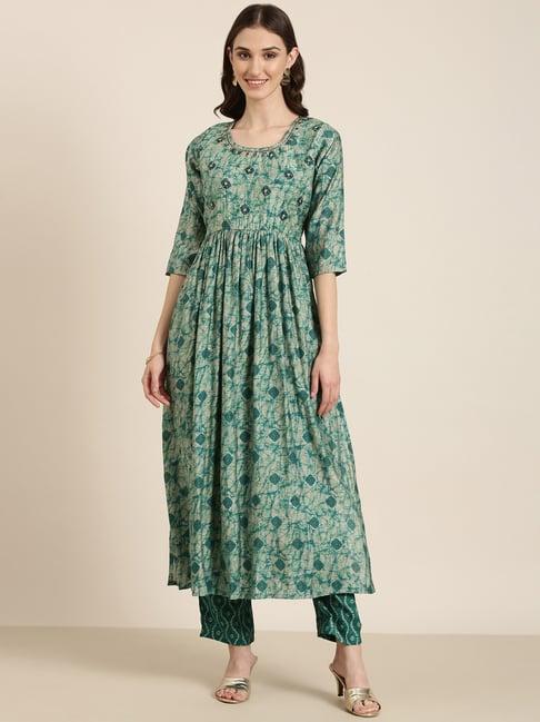 showoff teal embellished kurta with pants