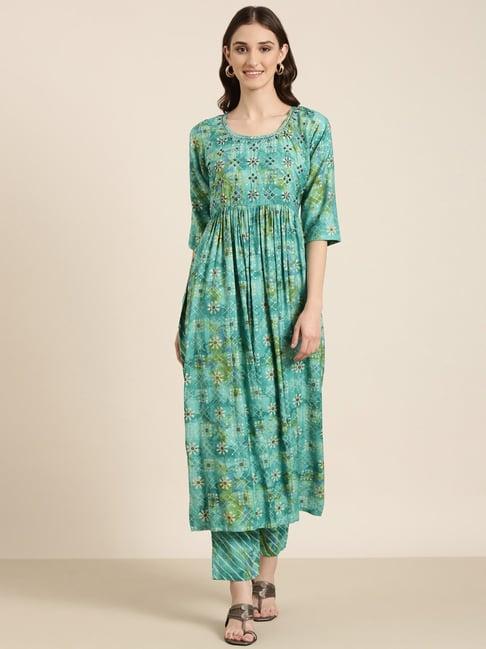 showoff teal embellished kurta with pants