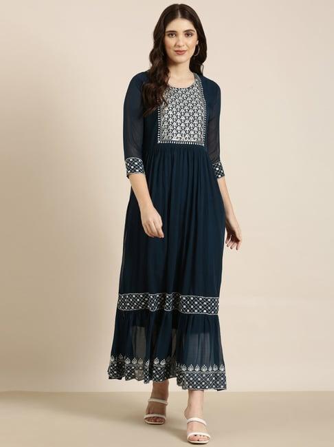 showoff teal georgette regular fit kurta