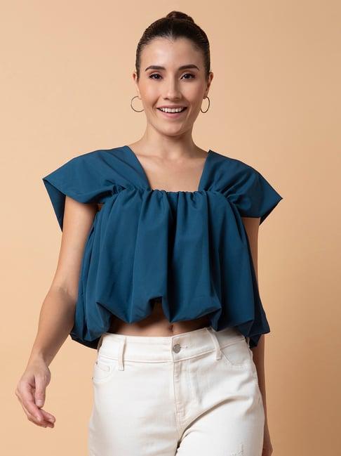 showoff teal regular fit crop top