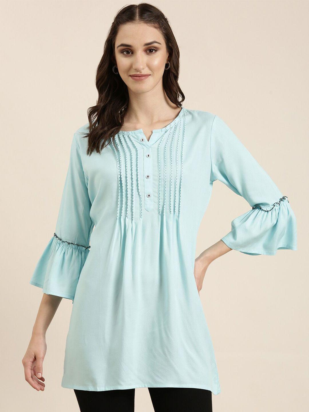showoff thread work bell sleeves pleated a-line kurti