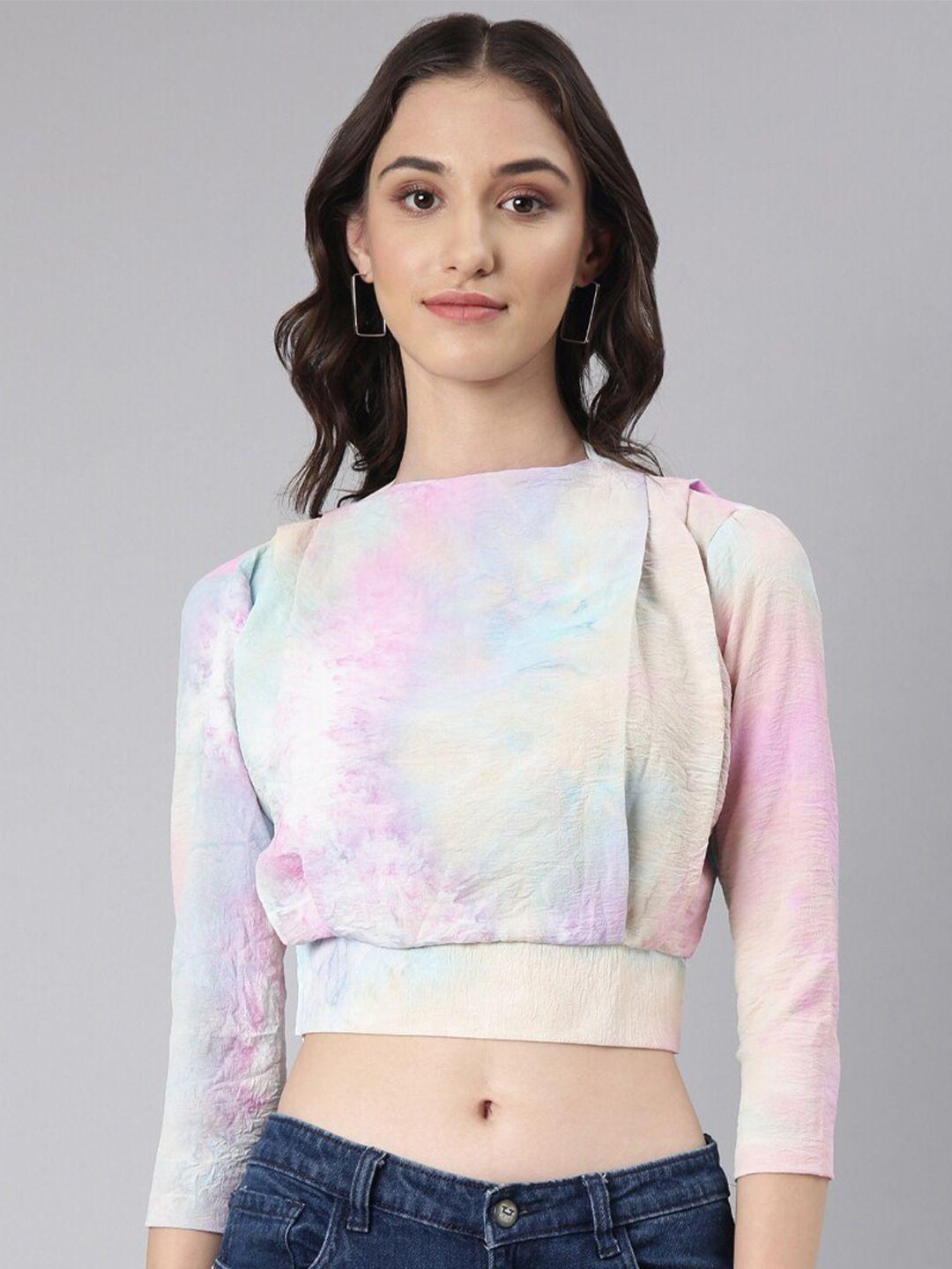 showoff tie and dye printed blouson crop top