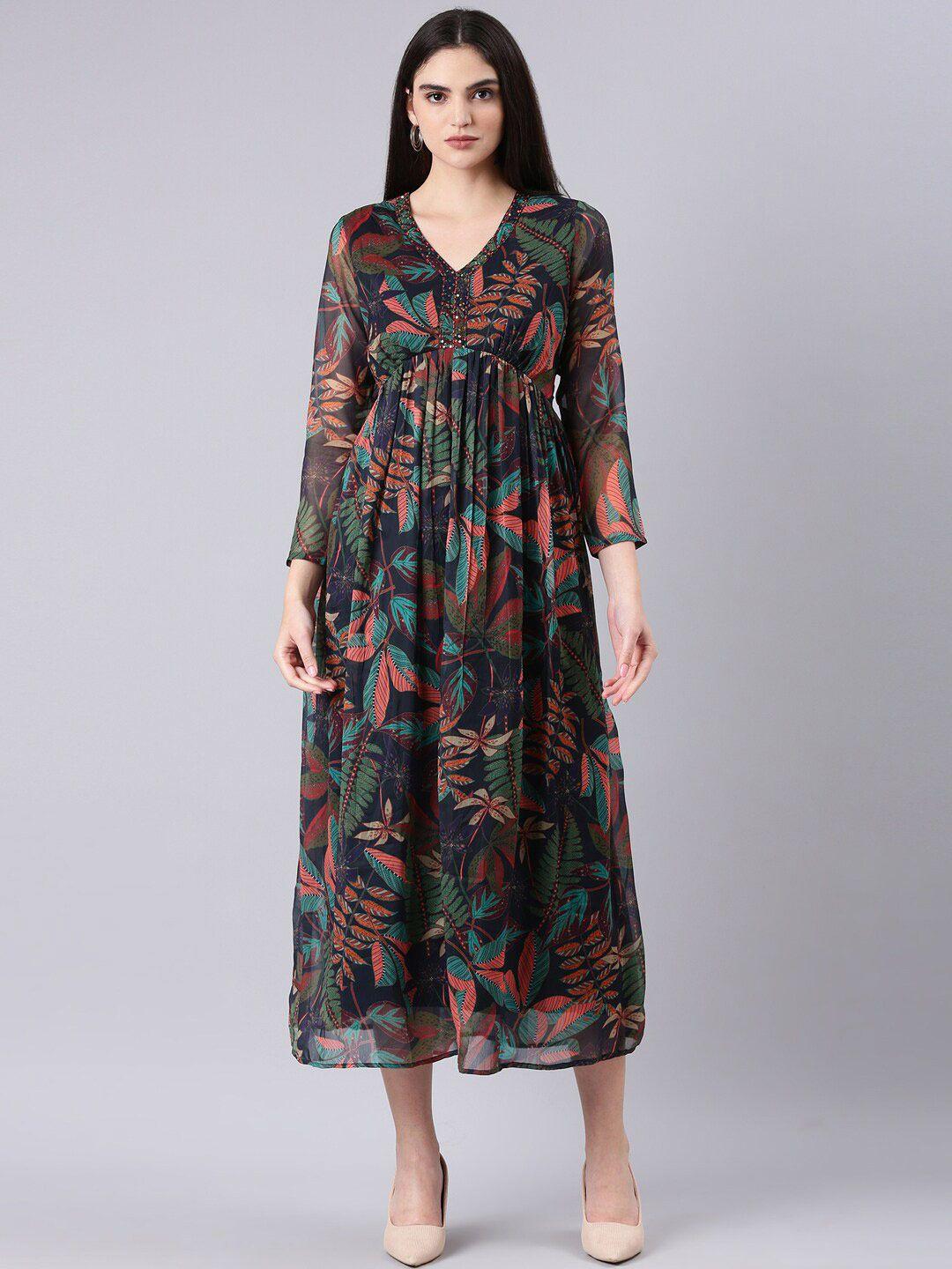 showoff tropical printed empire midi dress