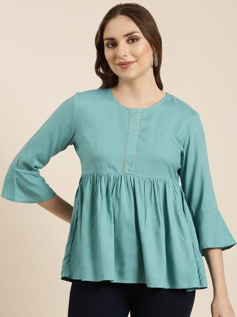 showoff turquoise regular fit anarkali kurti