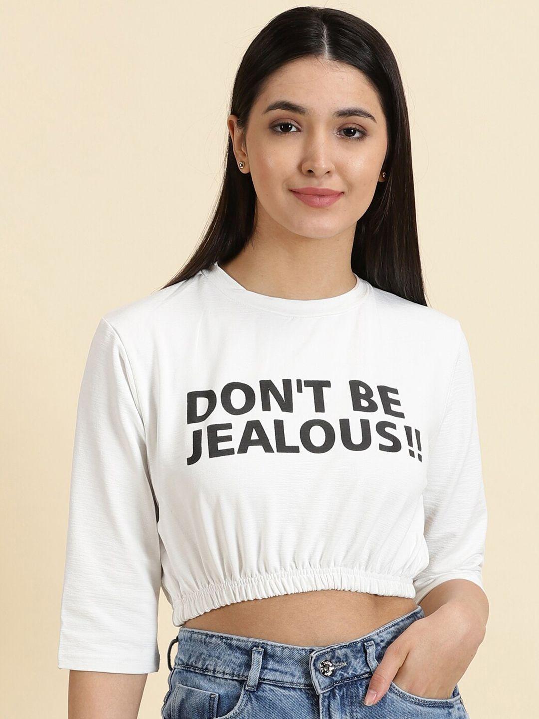showoff typography printed cinched waist crop top