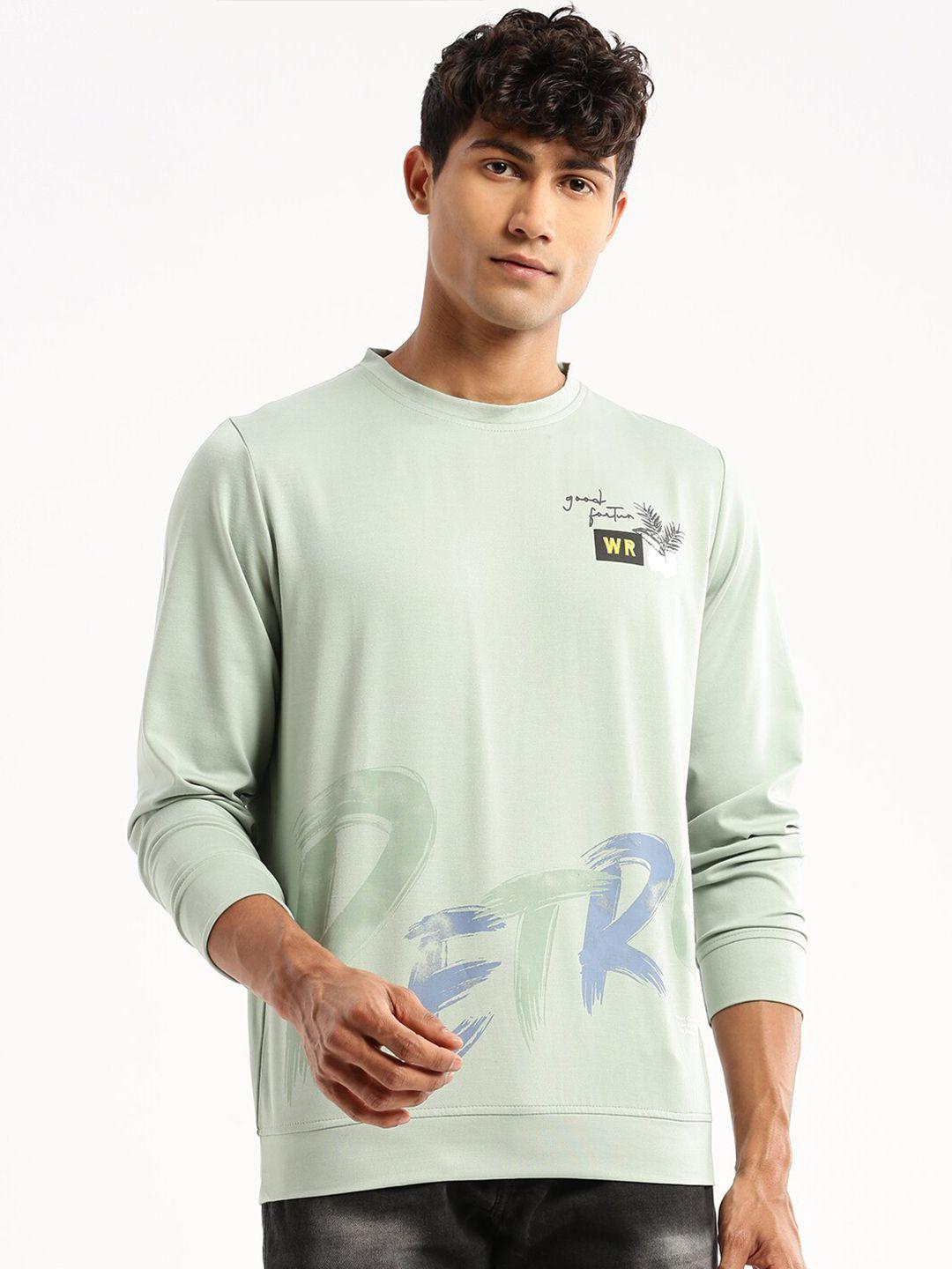 showoff typography printed cotton slim fit pullover