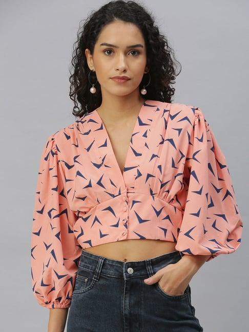 showoff v-neck abstract peach crop top