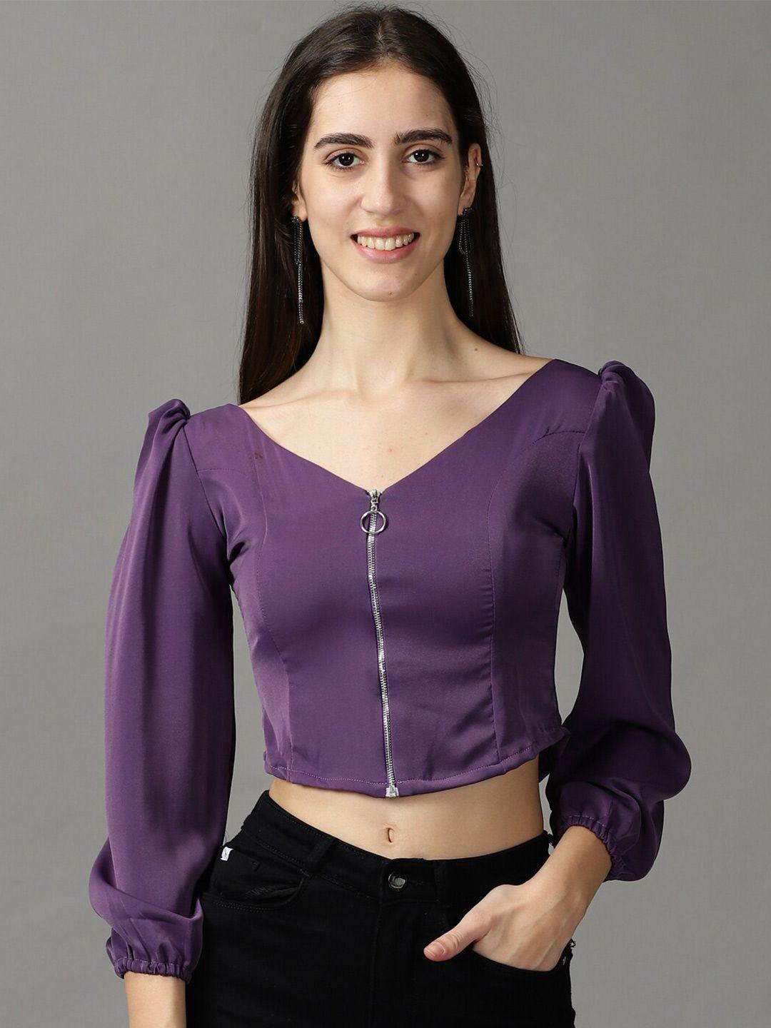 showoff v-neck crepe crop top