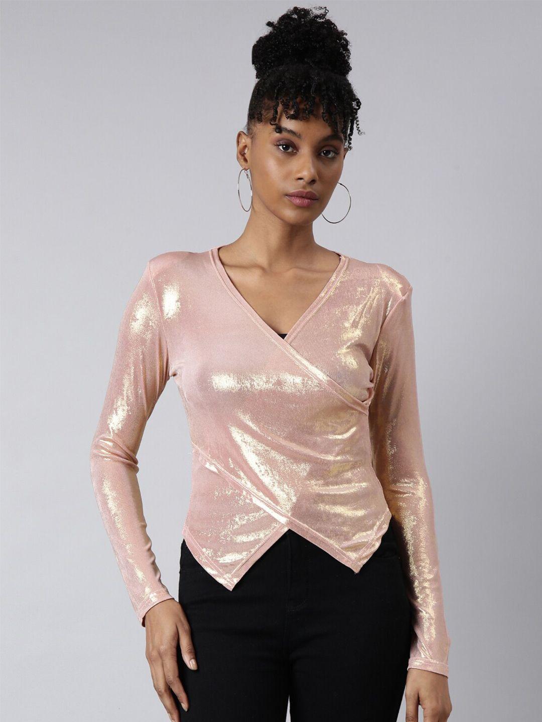 showoff v-neck embellished fitted top