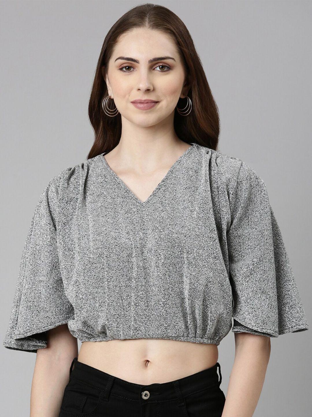 showoff v-neck extended sleeves blouson crop top